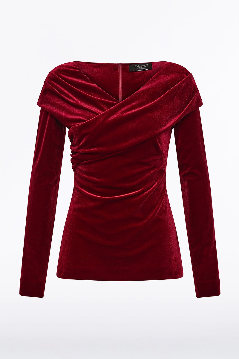 Carla Zampatti Rouge Velvet Draped Shoulder Top (Red)
