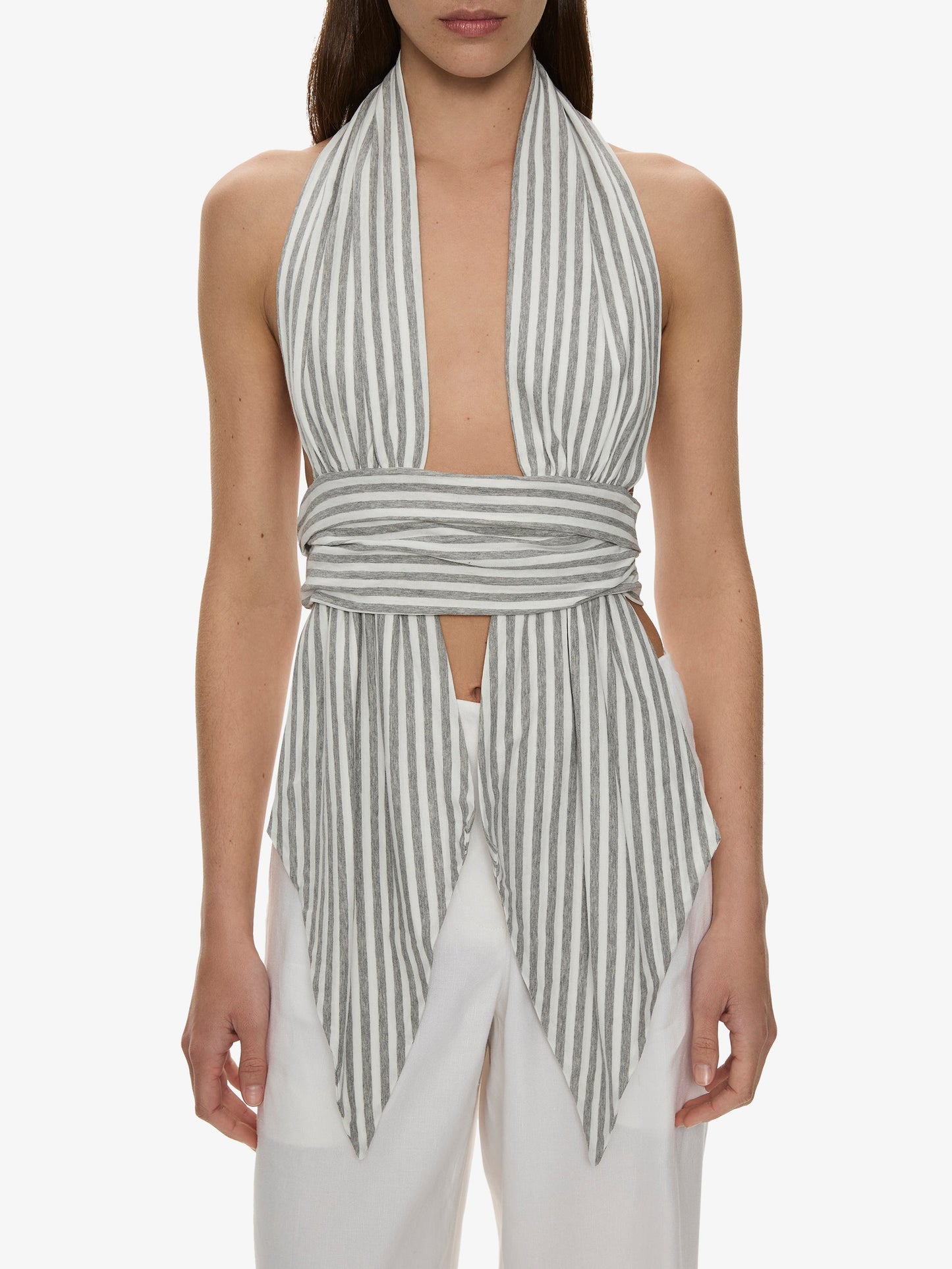 CHRISTOPHER ESBER Scarf Draped Halter Top (Stripe)