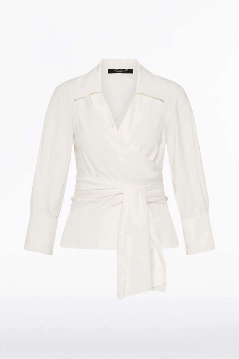 Carla Zampatti Cotton Taffeta Wrap Top (Ivory)