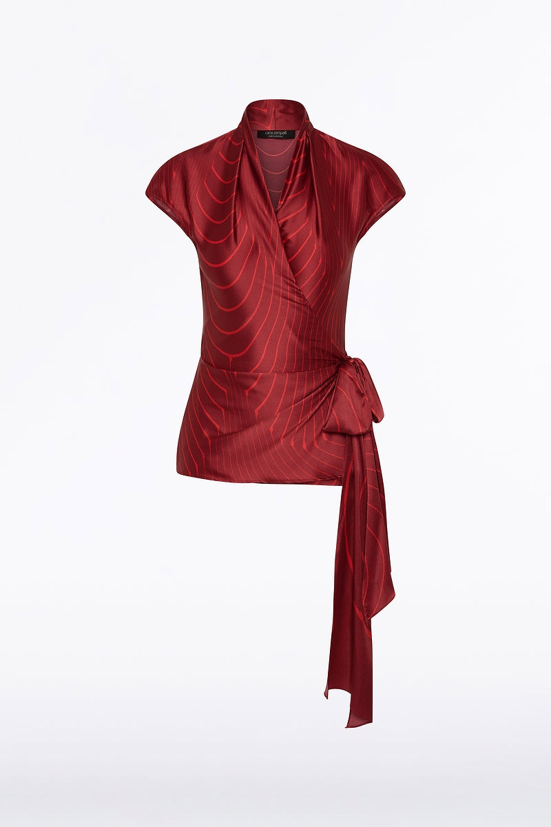 Carla Zampatti Undercurrent Silk Viscose Stretch Cap Sleeve Wrap Top (Red)