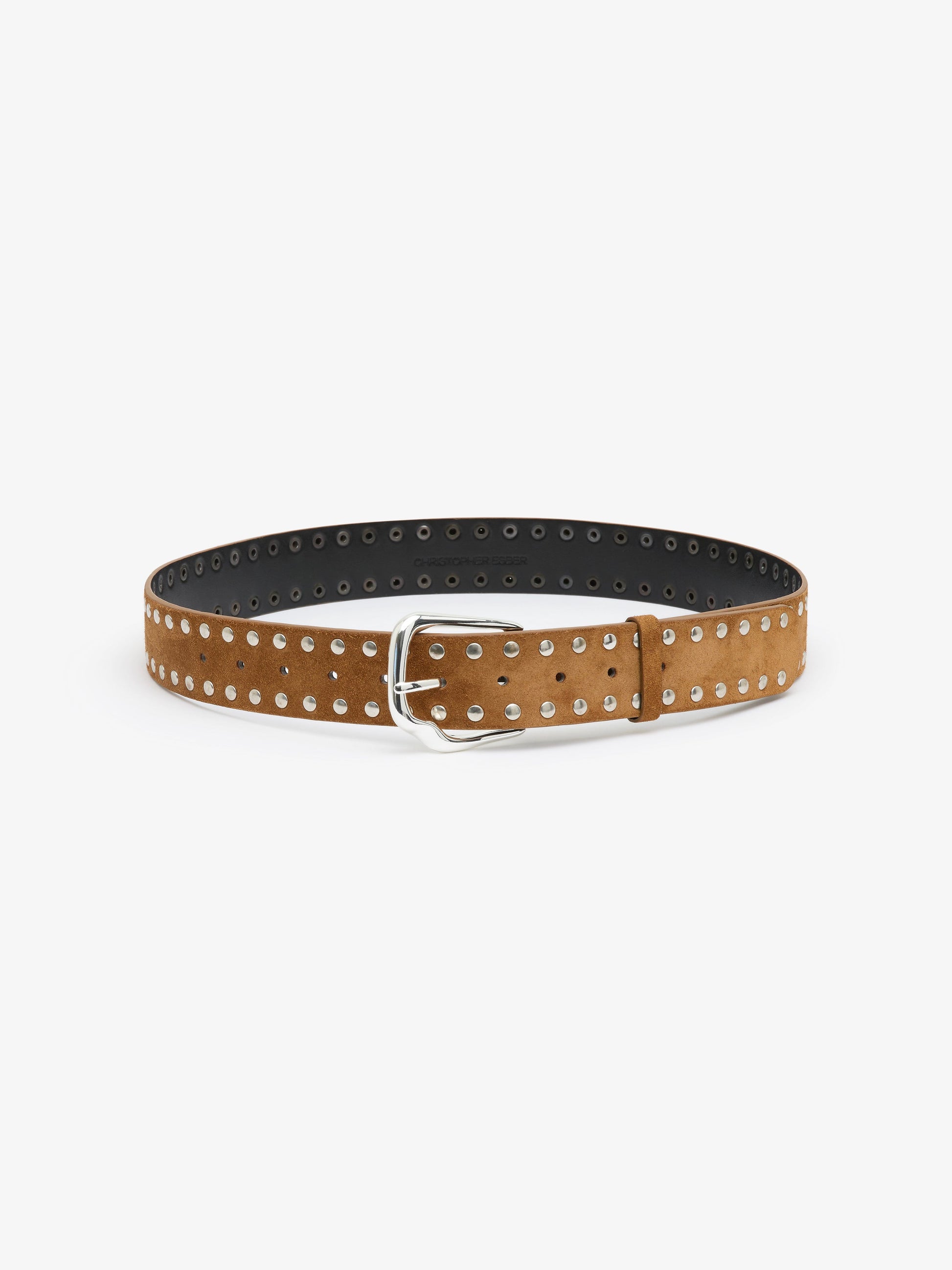 Image of Belts. Product name - Maverick Suede Studded Belt in Buckle colour by brand - CHRISTOPHER ESBER