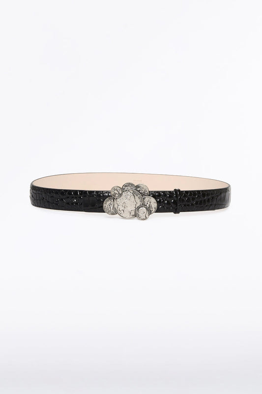 Carla Zampatti Black Croc Cluster Coin Belt (Print)