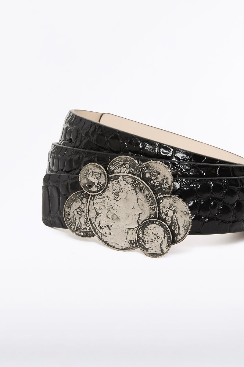 Image of Belts. Product name - Black Croc Cluster Coin Belt in Print colour by brand - Carla Zampatti