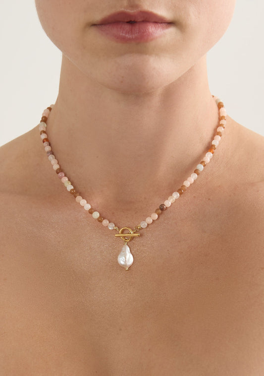 Image of Accessories. Productname: Auguste The Label Solstice Pearl Drop Necklace in Print colour by brand - Auguste The Label