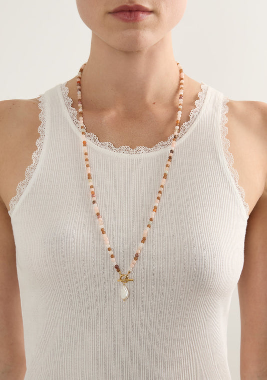 Image of Accessories. Productname: Auguste The Label Solstice Pearl Longline Necklace in Print colour by brand - Auguste The Label