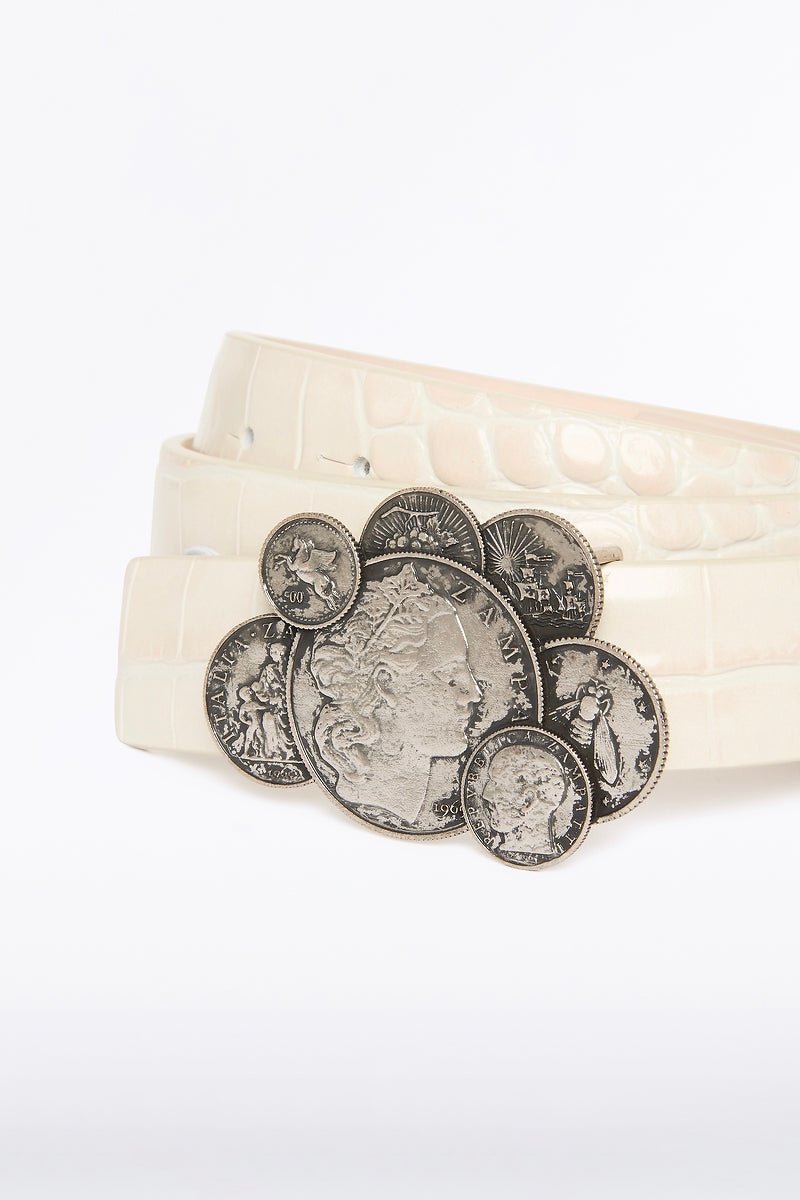 Image of Belts. Product name - Ivory Croc Cluster Coin Belt in Print colour by brand - Carla Zampatti