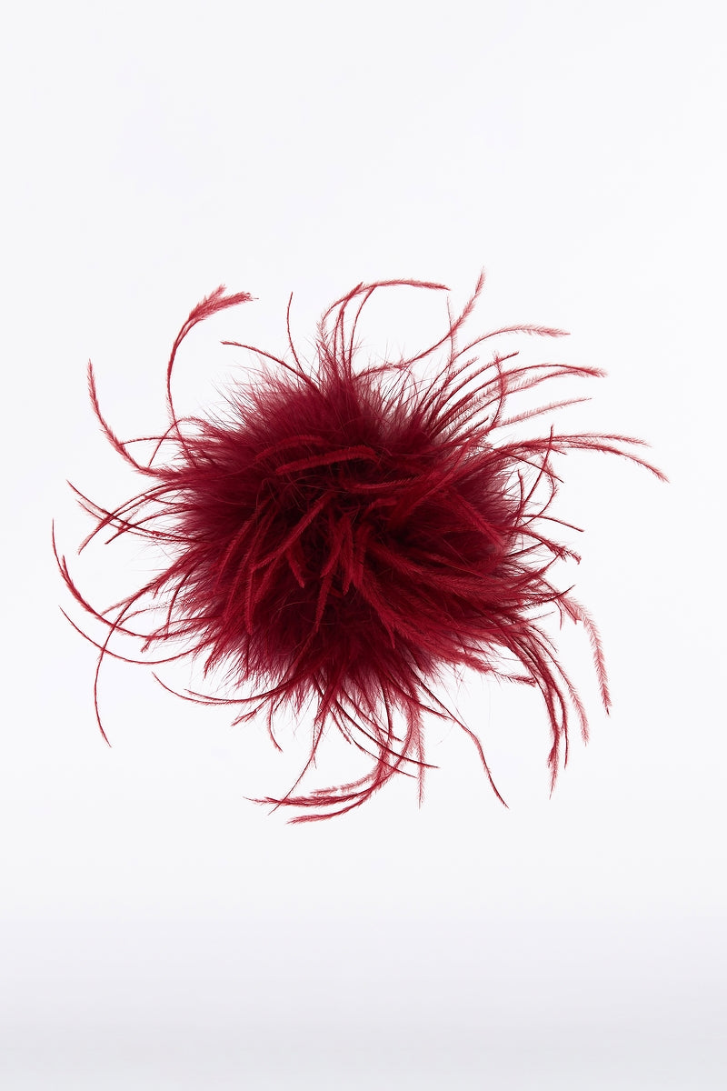 Image of Accessories. Product name - Cabernet Feather Brooch in Red colour by brand - Carla Zampatti