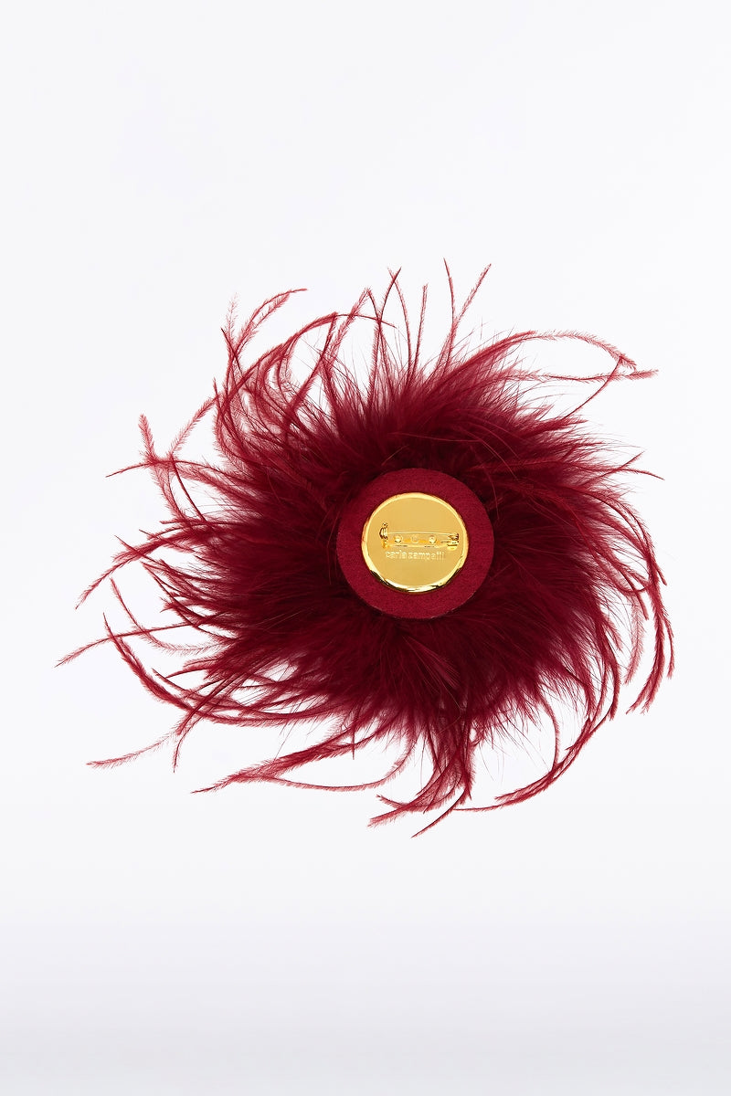 Carla Zampatti Cabernet Feather Brooch (Red)