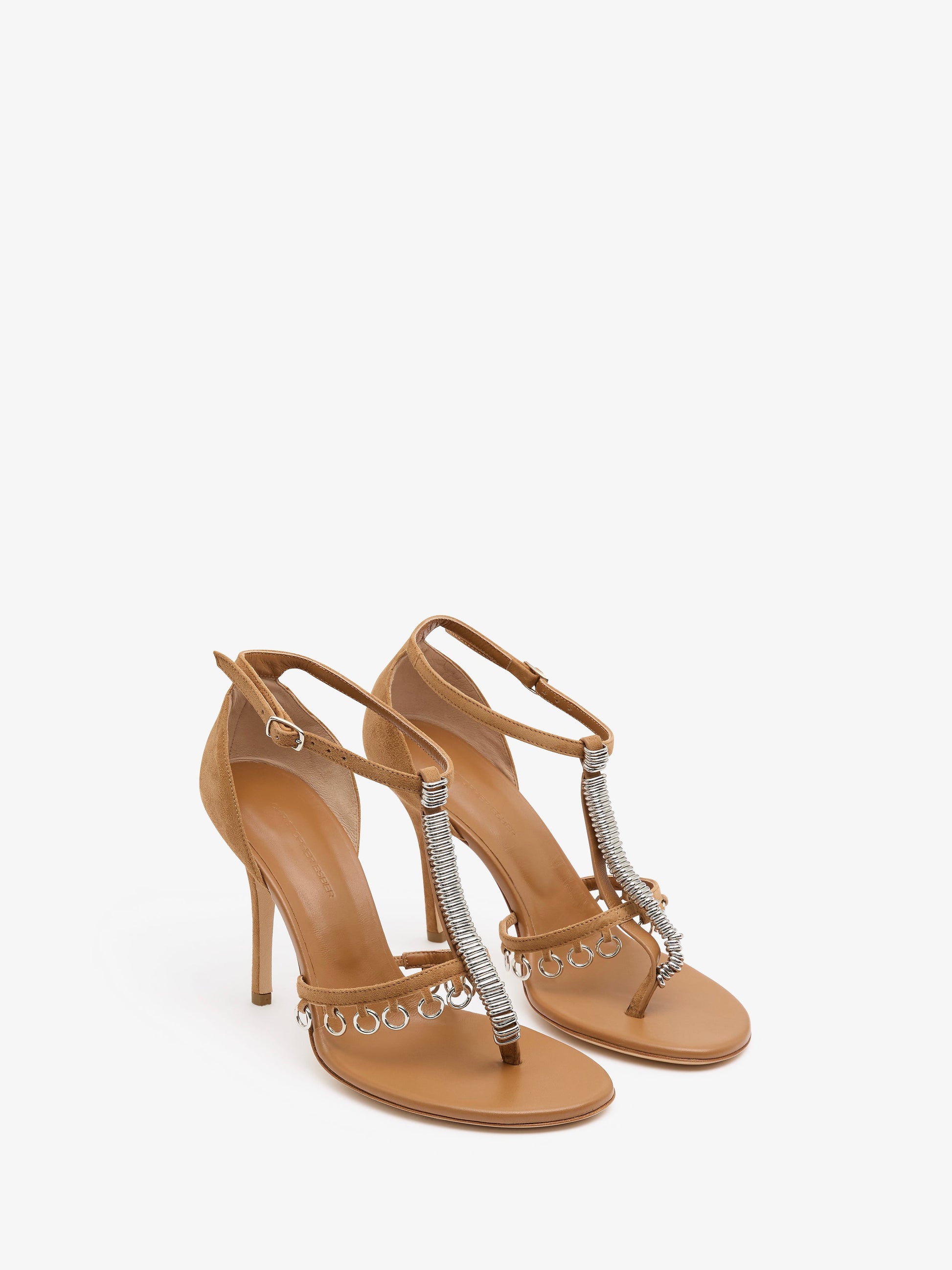 Image of Heels. Productname: CHRISTOPHER ESBER Ludo Pierced Suede Heel in Russet colour by brand - CHRISTOPHER ESBER