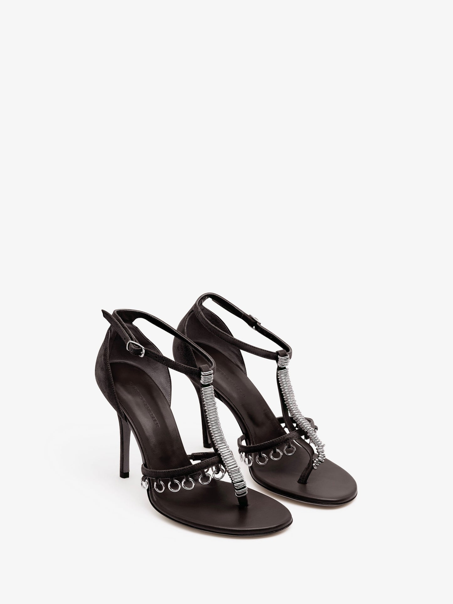 Image of Heels. Productname: CHRISTOPHER ESBER Ludo Pierced Suede Heel in Espresso colour by brand - CHRISTOPHER ESBER