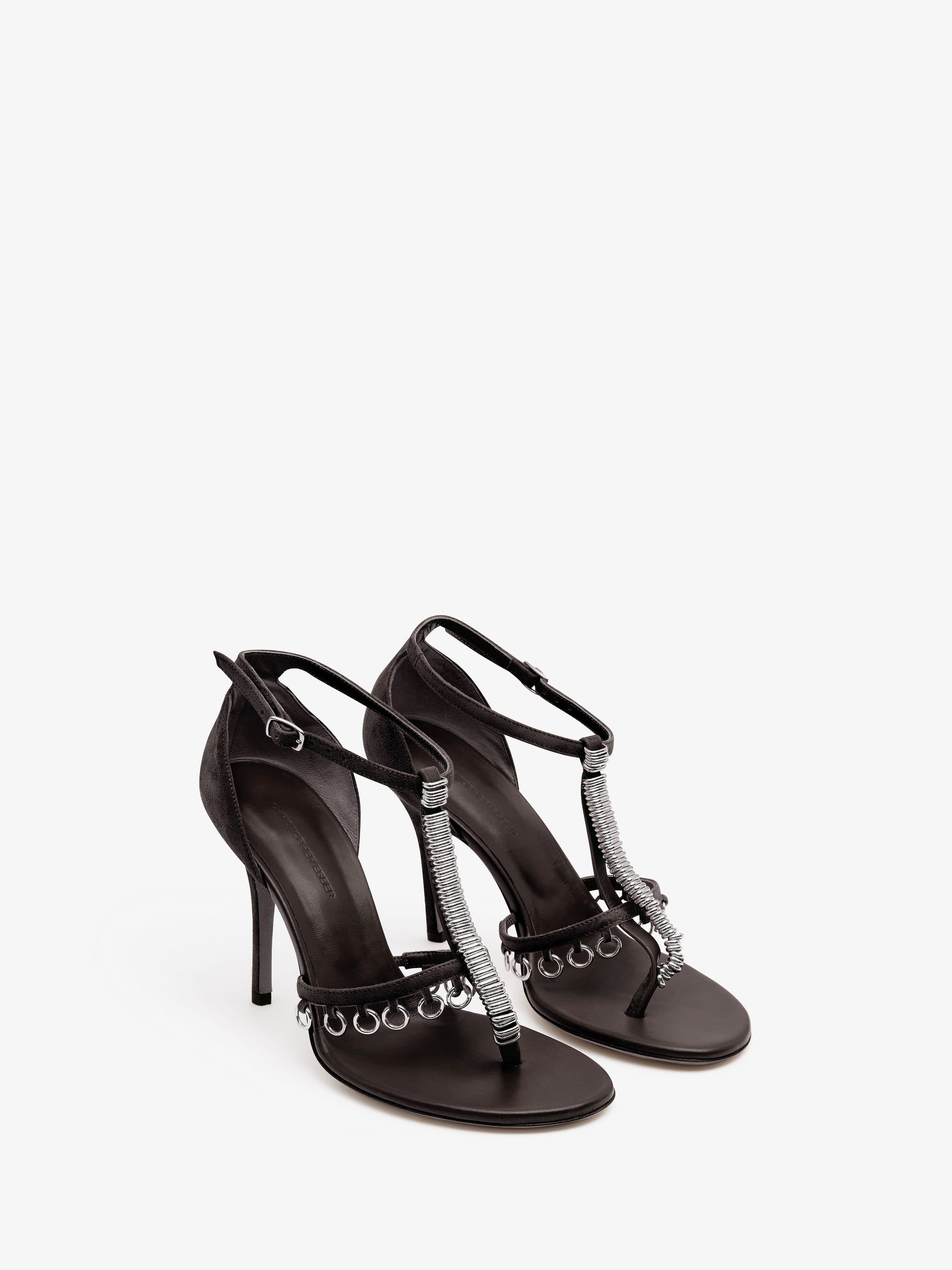 Image of Heels. Productname: CHRISTOPHER ESBER Ludo Pierced Suede Heel in Espresso colour by brand - CHRISTOPHER ESBER