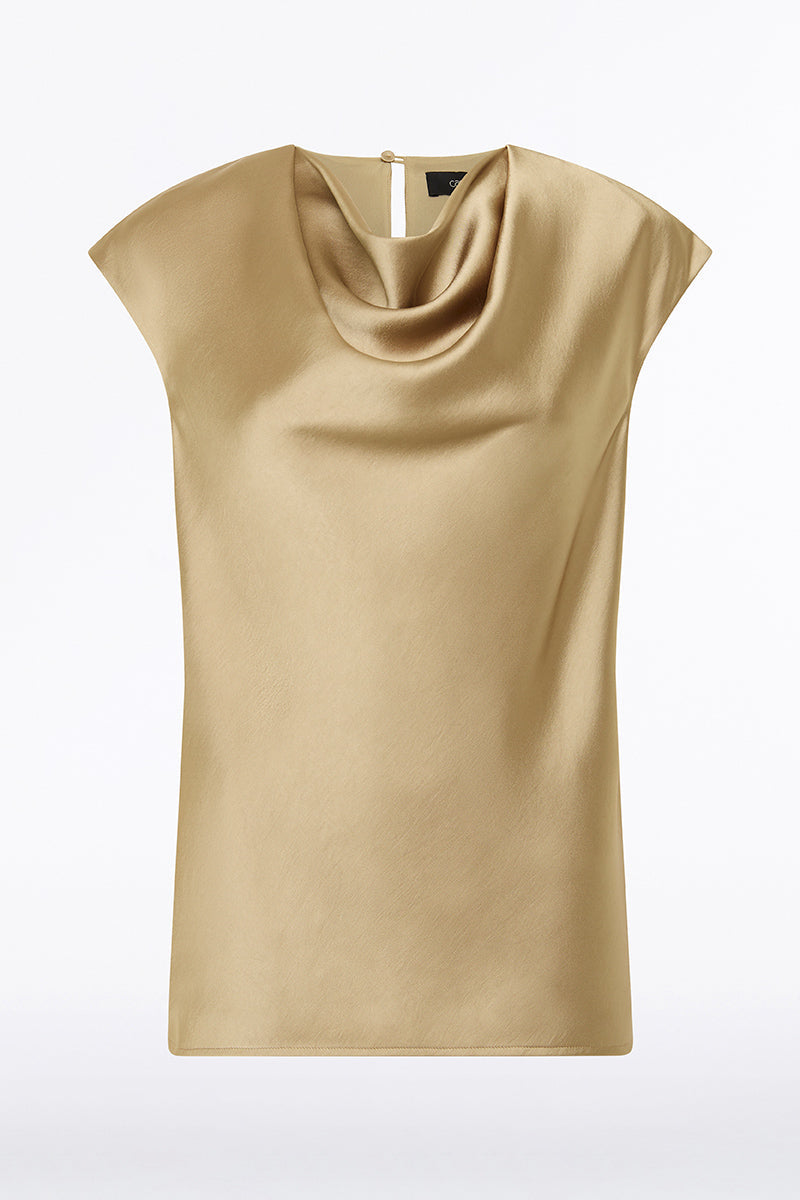 Carla Zampatti Tourmaline Satin Cowl Neck Top (Gold)