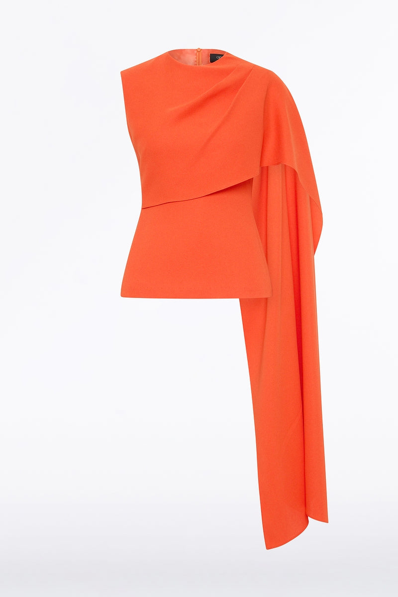 Carla Zampatti Tangerine Crepe Cascade Top (Orange)