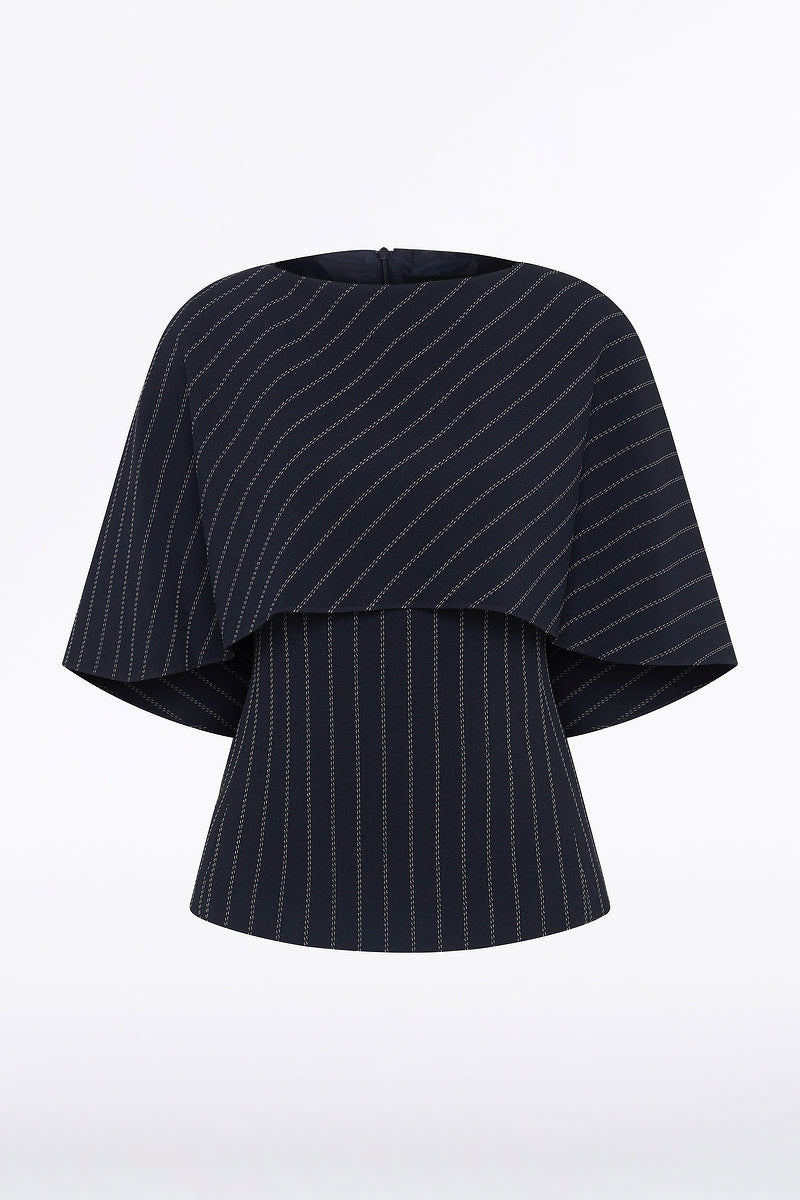 Carla Zampatti Pinstripe Cape Top (Navy)