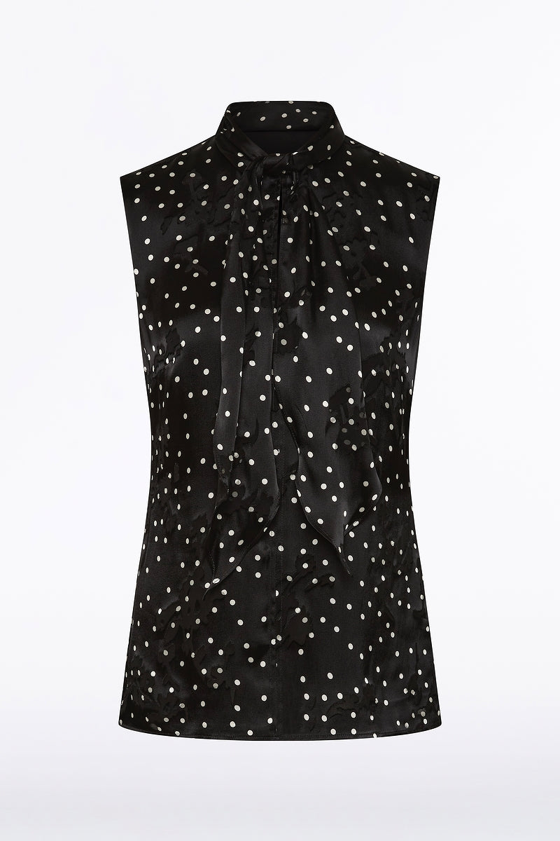 Carla Zampatti Pinspot Silk Burnout Tie Front Sleeveless Top (Black)