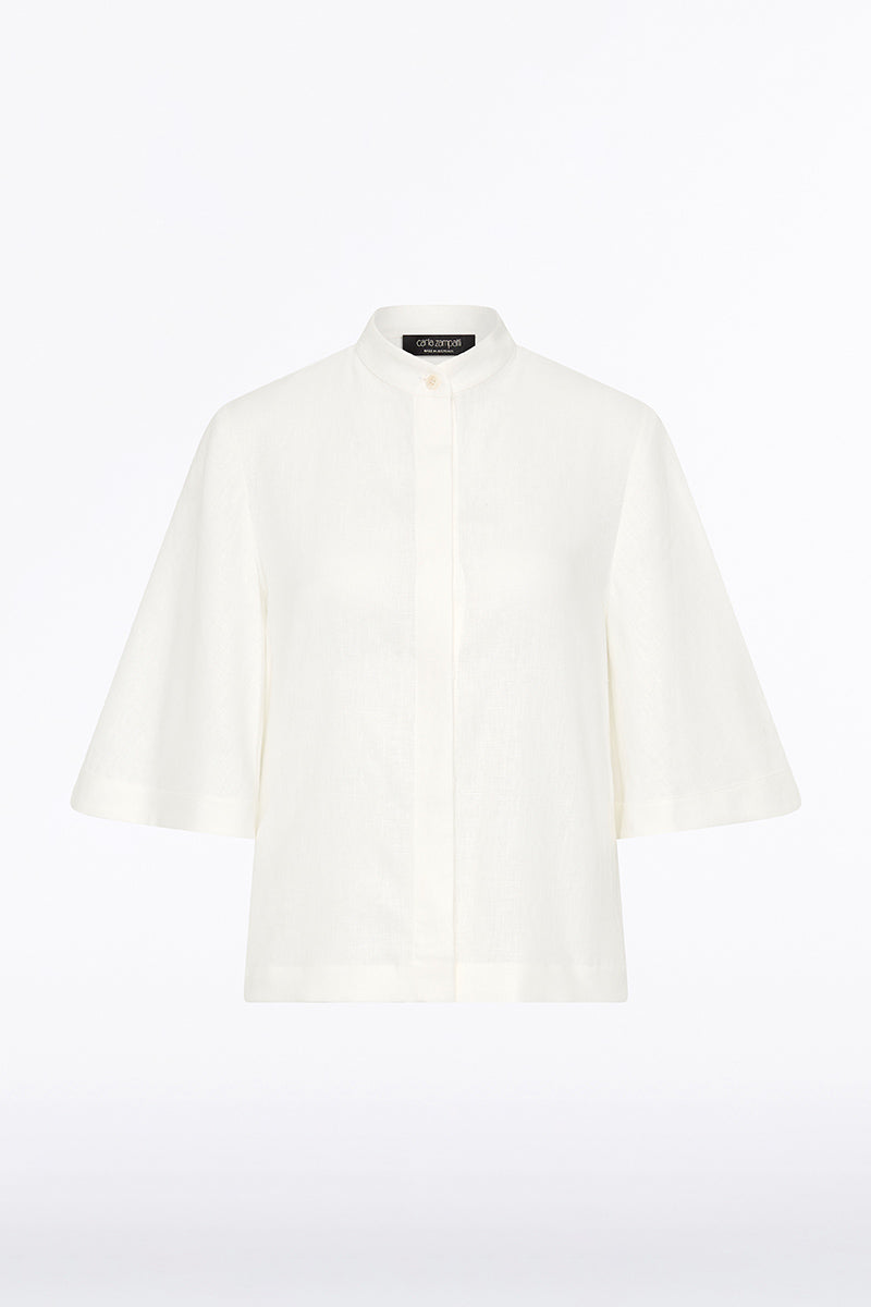 Carla Zampatti Ivory Linen Box Sleeve Shirt (White)