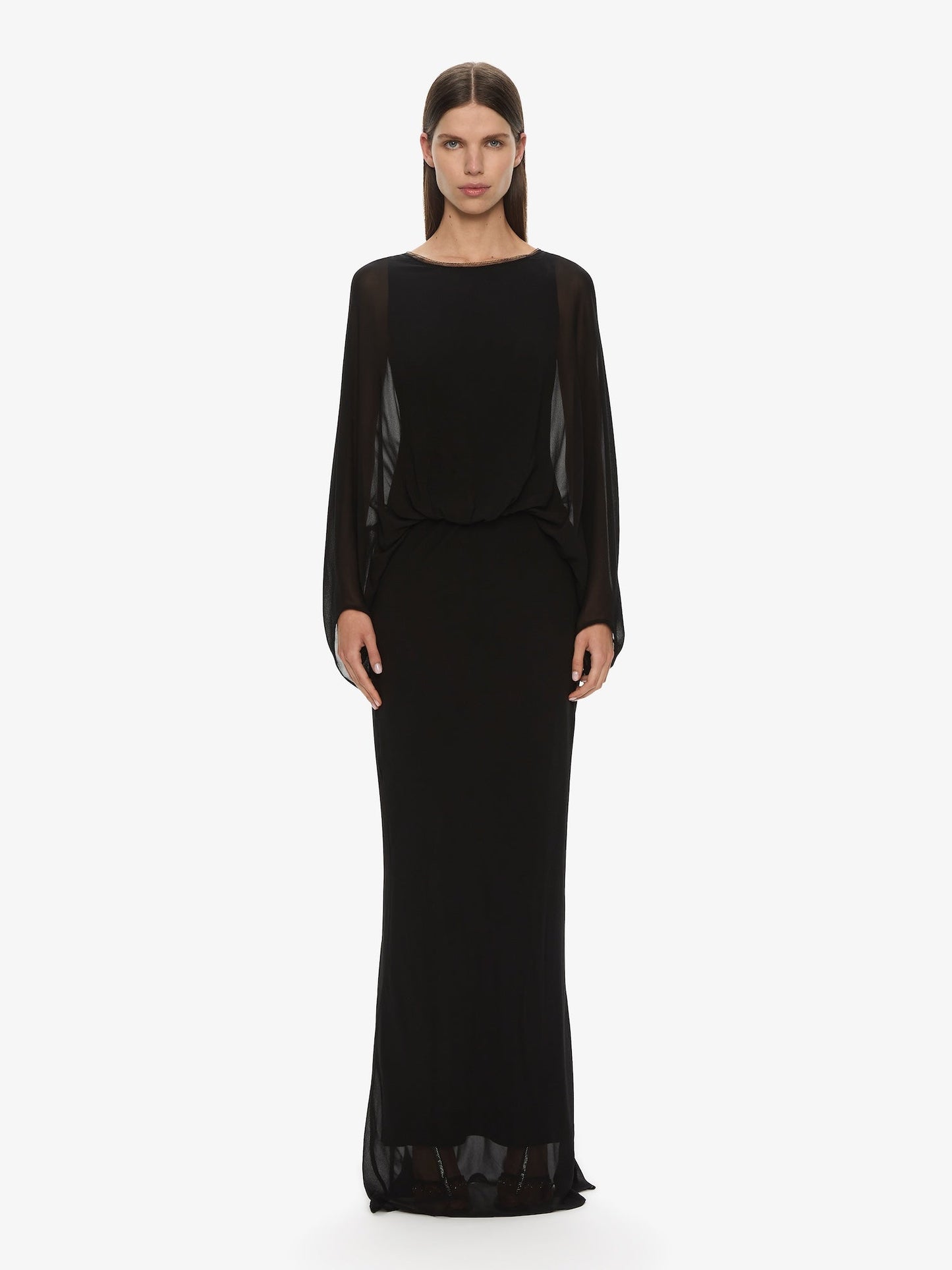 Image of Dresses. Productname: CHRISTOPHER ESBER Lattice Lace Silk Blouson Long Dress in Black colour by brand - CHRISTOPHER ESBER