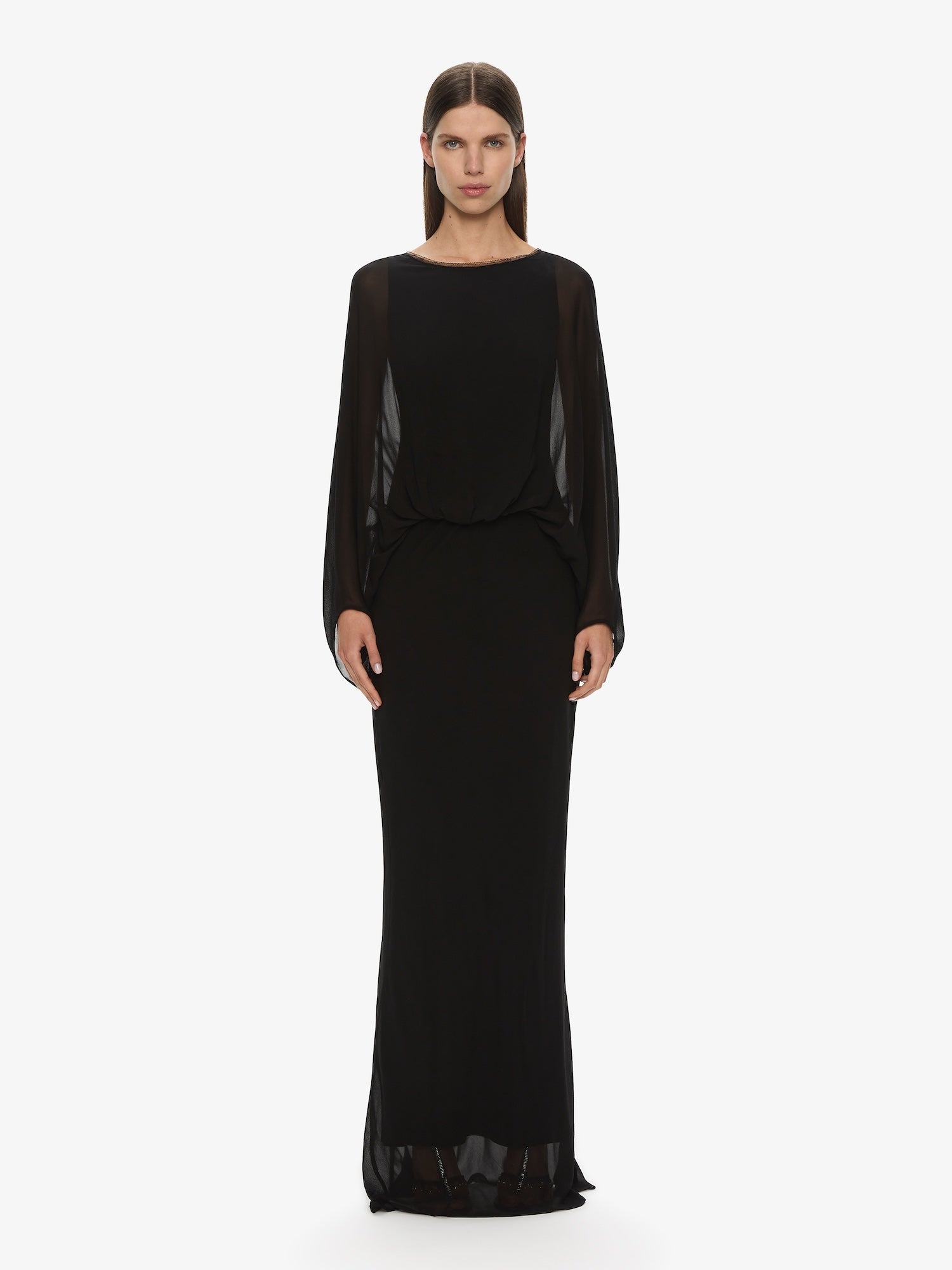Image of Dresses. Productname: CHRISTOPHER ESBER Lattice Lace Silk Blouson Long Dress in Black colour by brand - CHRISTOPHER ESBER