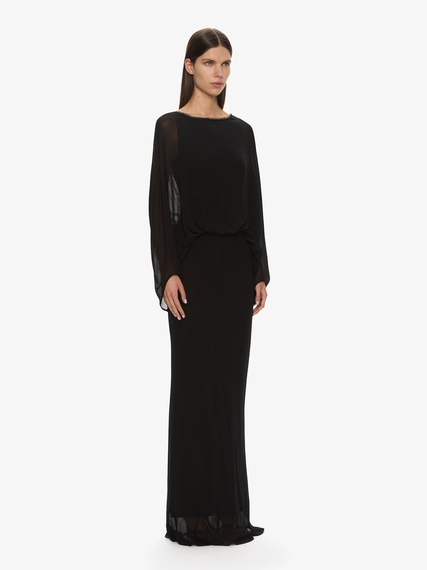 CHRISTOPHER ESBER Lattice Lace Silk Blouson Long Dress (Black)