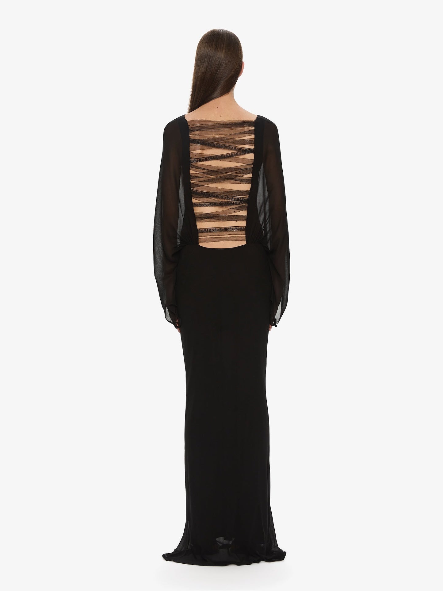 CHRISTOPHER ESBER Lattice Lace Silk Blouson Long Dress (Black)