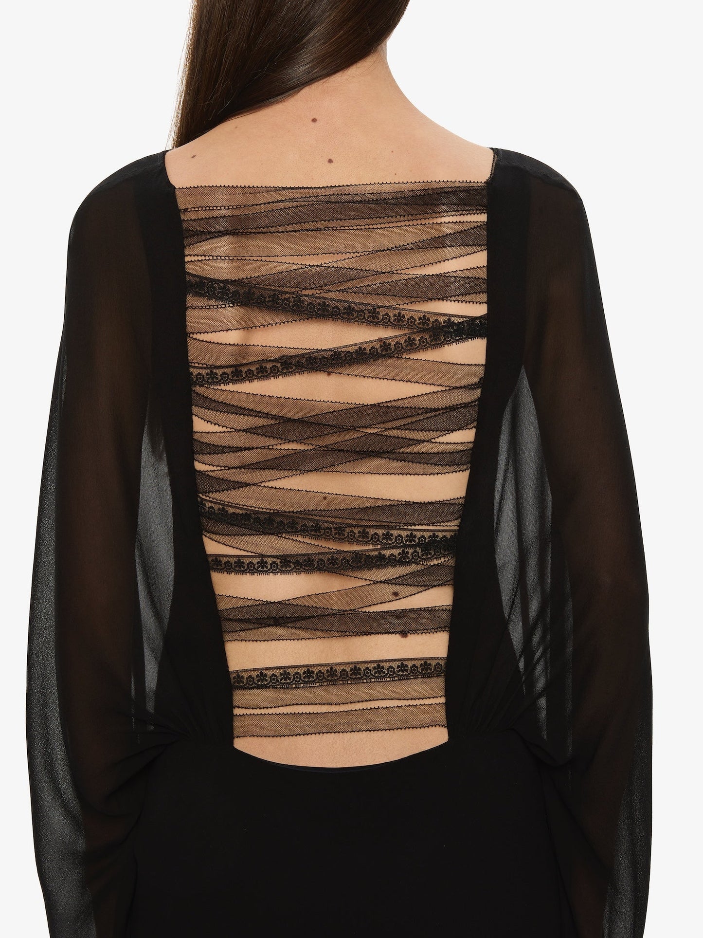 CHRISTOPHER ESBER Lattice Lace Silk Blouson Long Dress (Black)