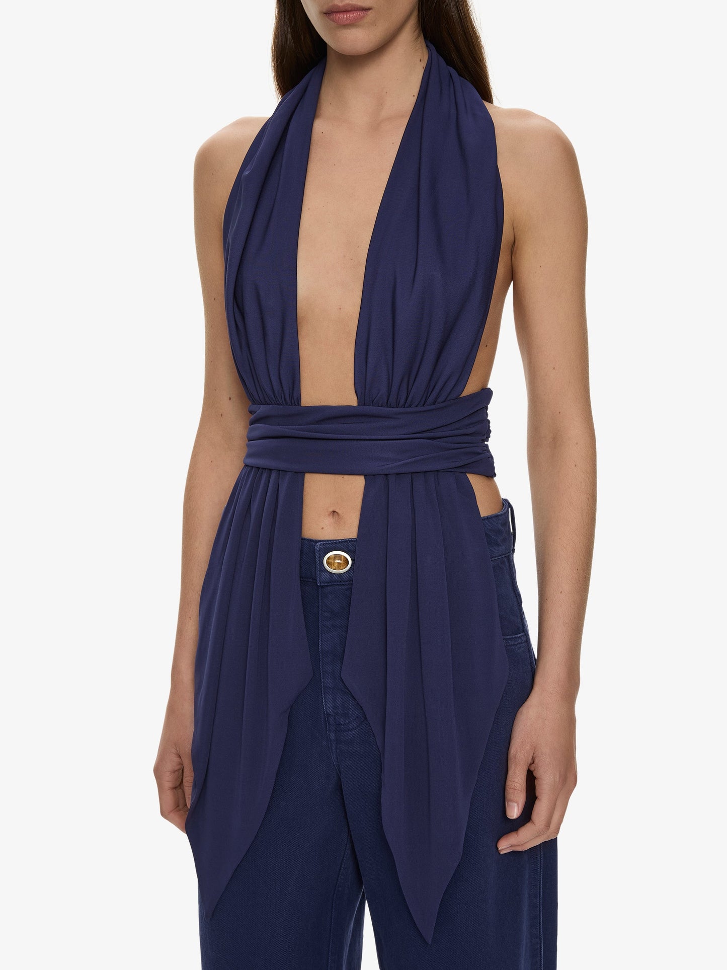 CHRISTOPHER ESBER Scarf Draped Halter Top (Ink)