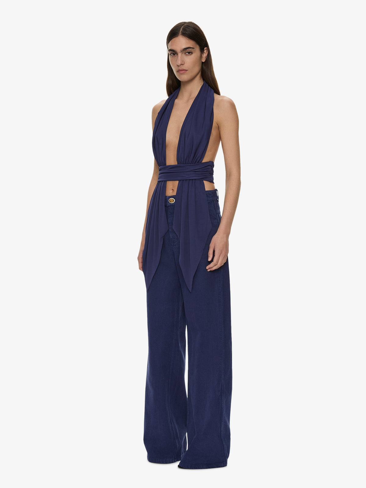 CHRISTOPHER ESBER Scarf Draped Halter Top (Ink)