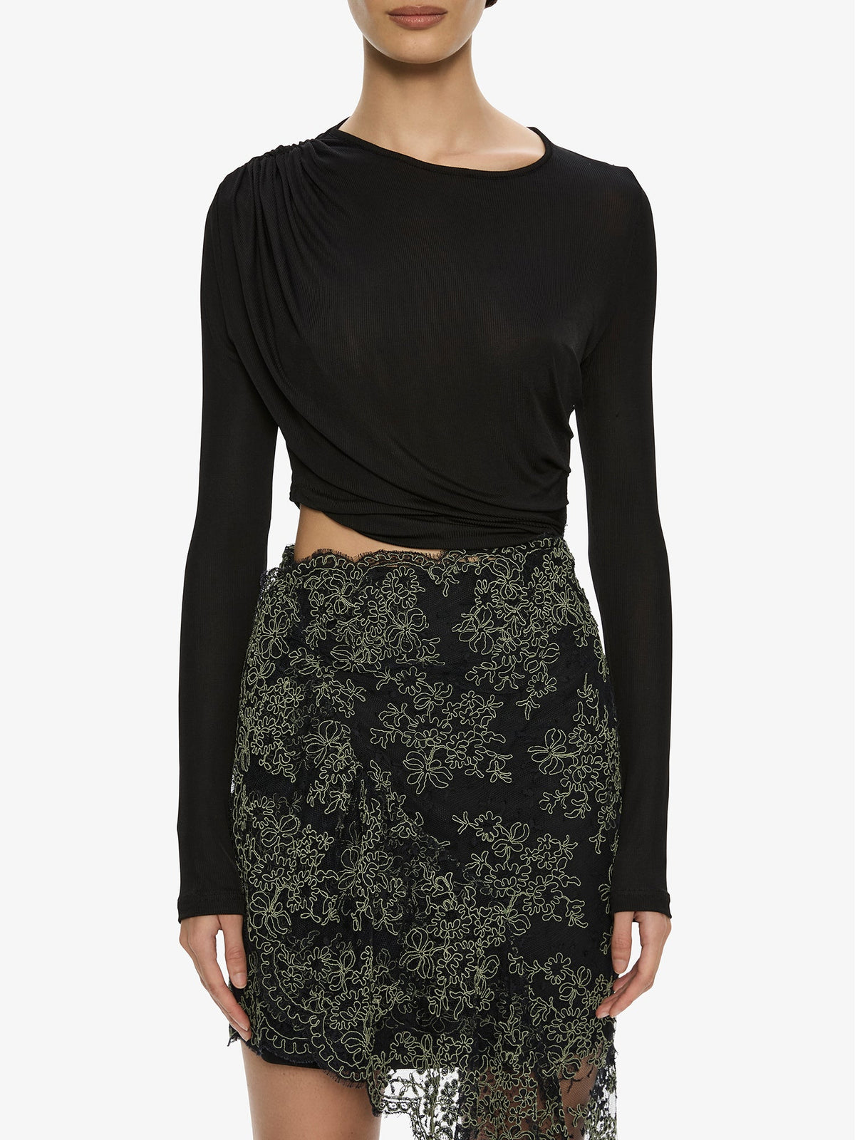 CHRISTOPHER ESBER Verve Twisted Tee Lace Long Sleeve Dress (Black)