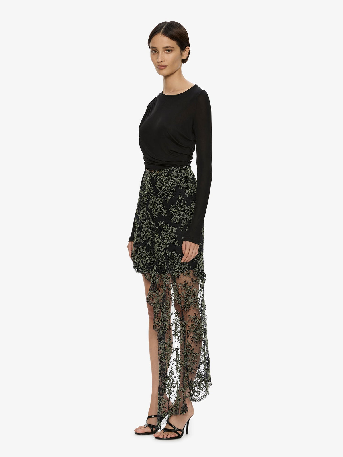 CHRISTOPHER ESBER Verve Twisted Tee Lace Long Sleeve Dress (Black)