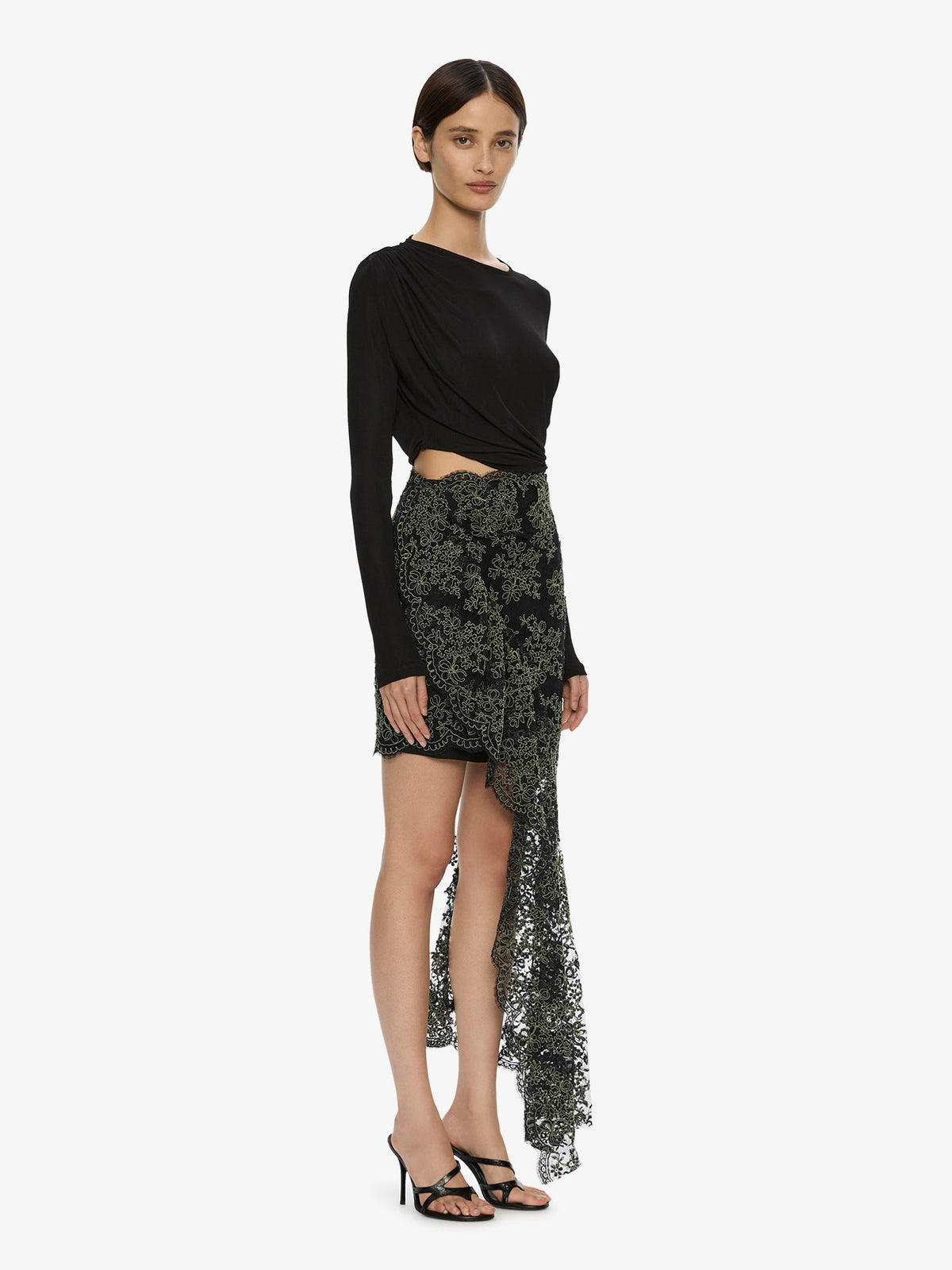 CHRISTOPHER ESBER Verve Twisted Tee Lace Long Sleeve Dress (Black)