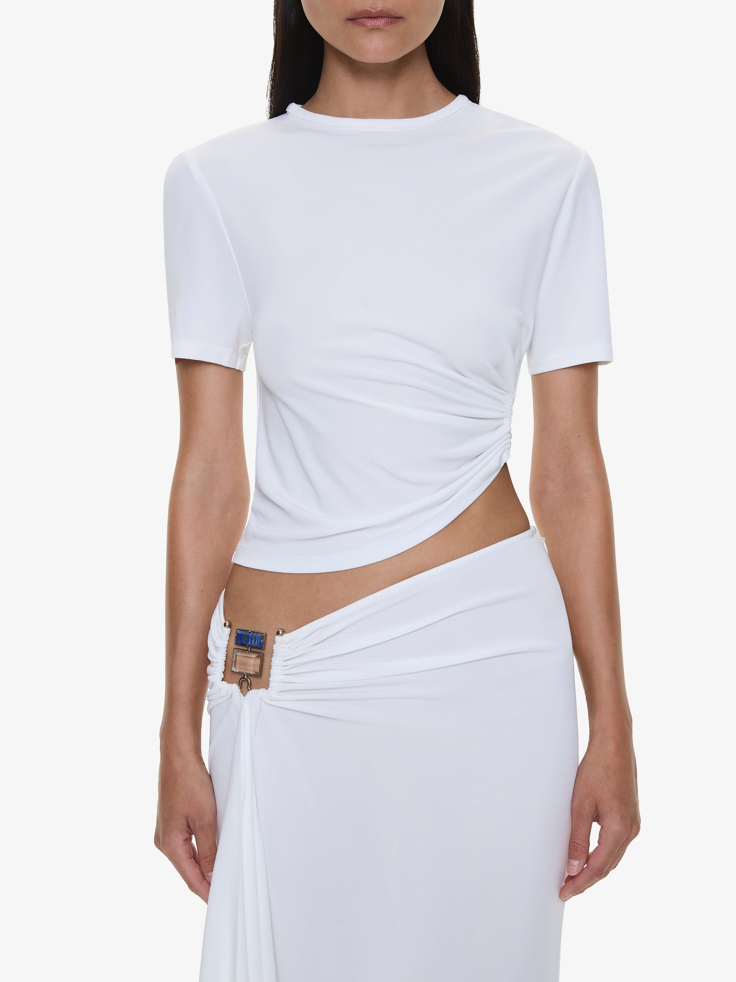 CHRISTOPHER ESBER Bezel Quartz Ruched Tee (White)