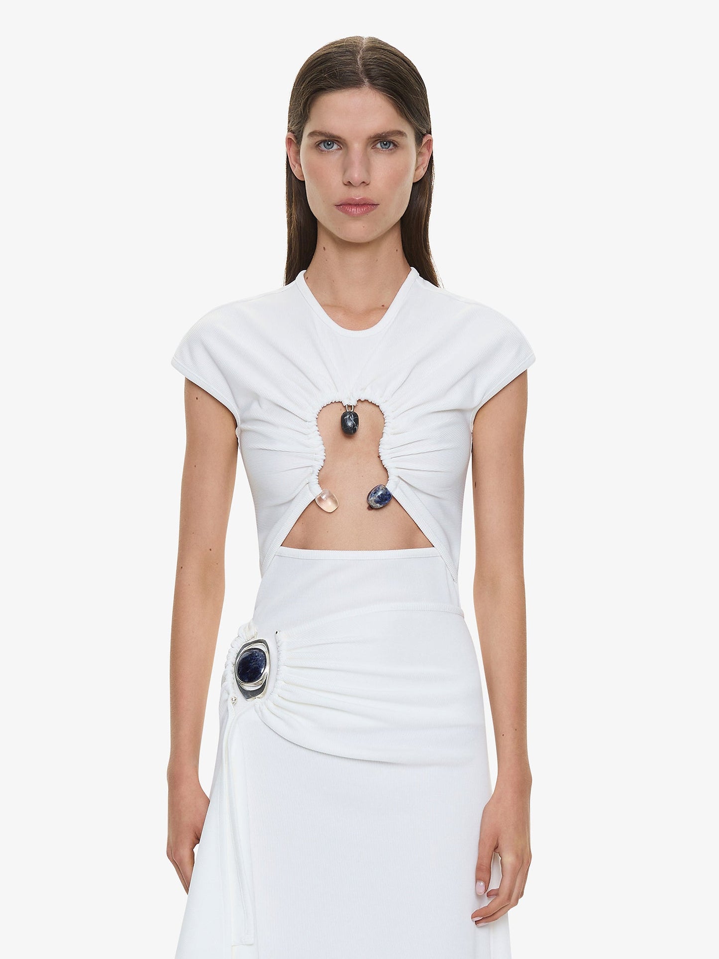 Image of T-Shirts. Productname: Hiero Crystal Capped Tee in White colour by brand - CHRISTOPHER ESBER