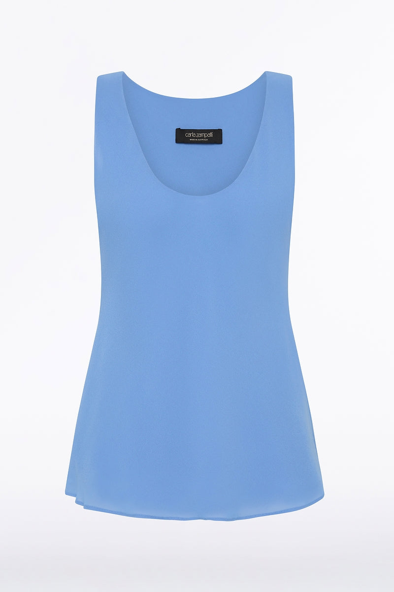 Carla Zampatti Pacific Georgette Scoop Neck Cami (Blue)