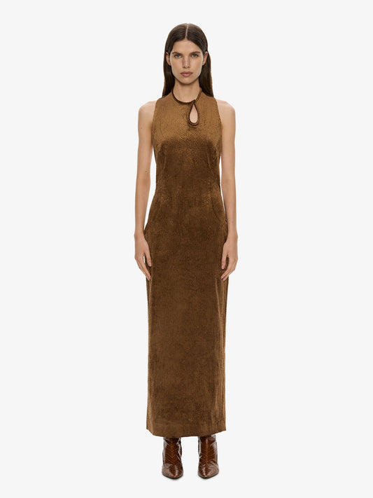 Image of Dresses. Product name - Delvine Column Dress in Cognac colour by brand - CHRISTOPHER ESBER