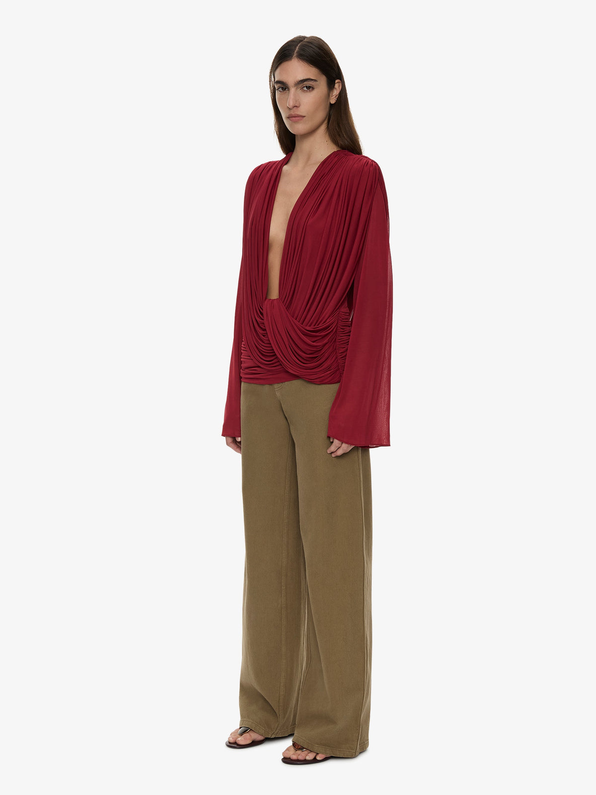 CHRISTOPHER ESBER Ripple Drape Long Sleeve Top (Wine)