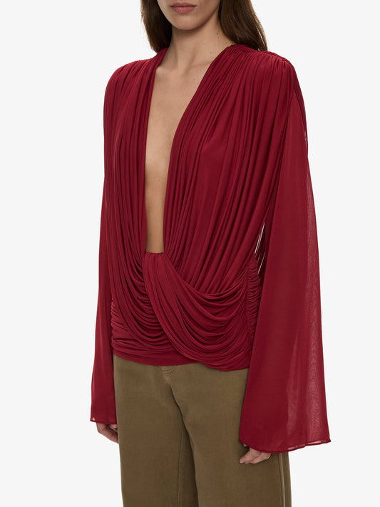 CHRISTOPHER ESBER Ripple Drape Long Sleeve Top (Wine)
