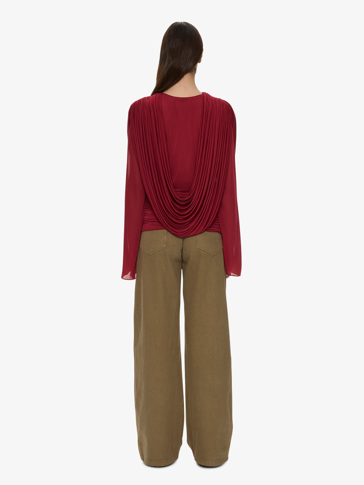 CHRISTOPHER ESBER Ripple Drape Long Sleeve Top (Wine)