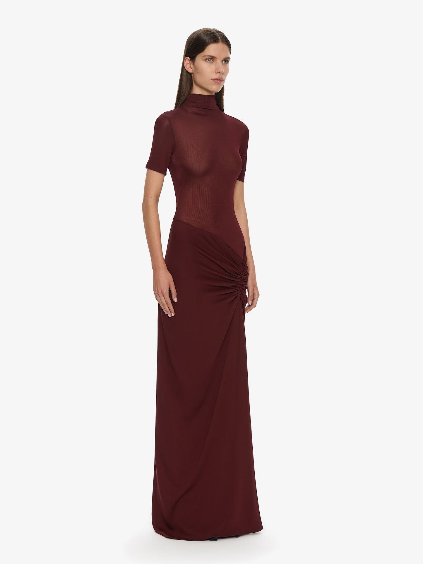 CHRISTOPHER ESBER Fusion Ruched Tee Gown (Maroon)