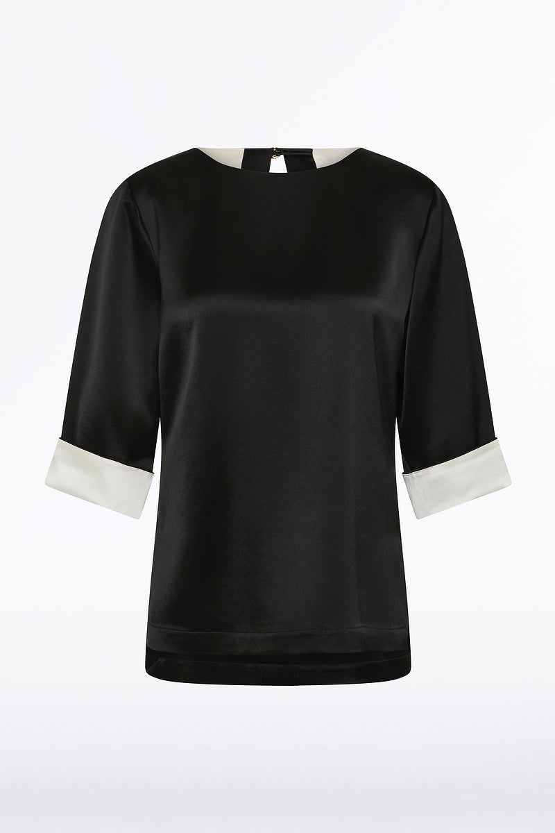 Carla Zampatti Satin Acetate Relaxed Split Hem Tee (Black)