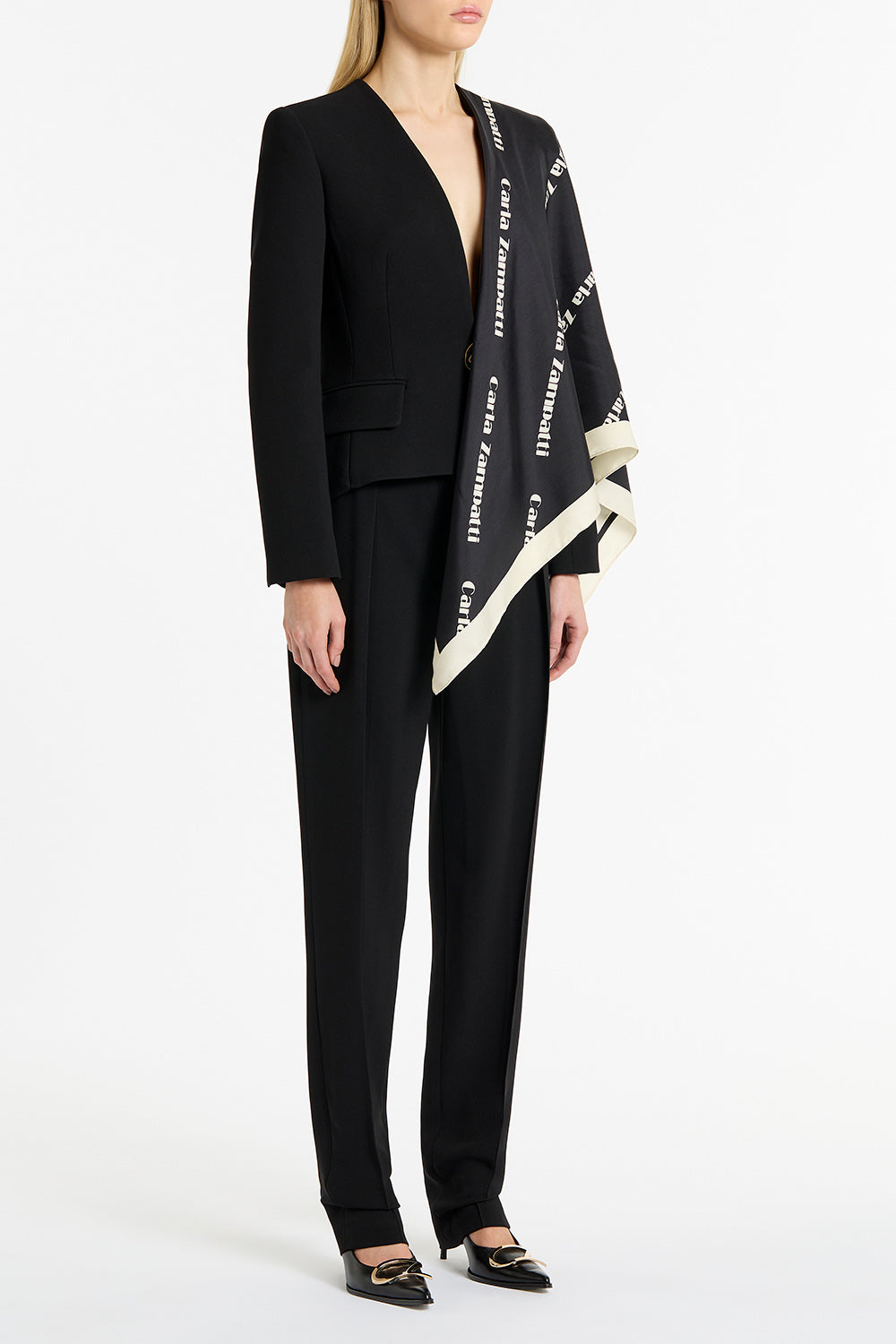 Carla Zampatti Cz Logo Laser Silk Scarf (Black)