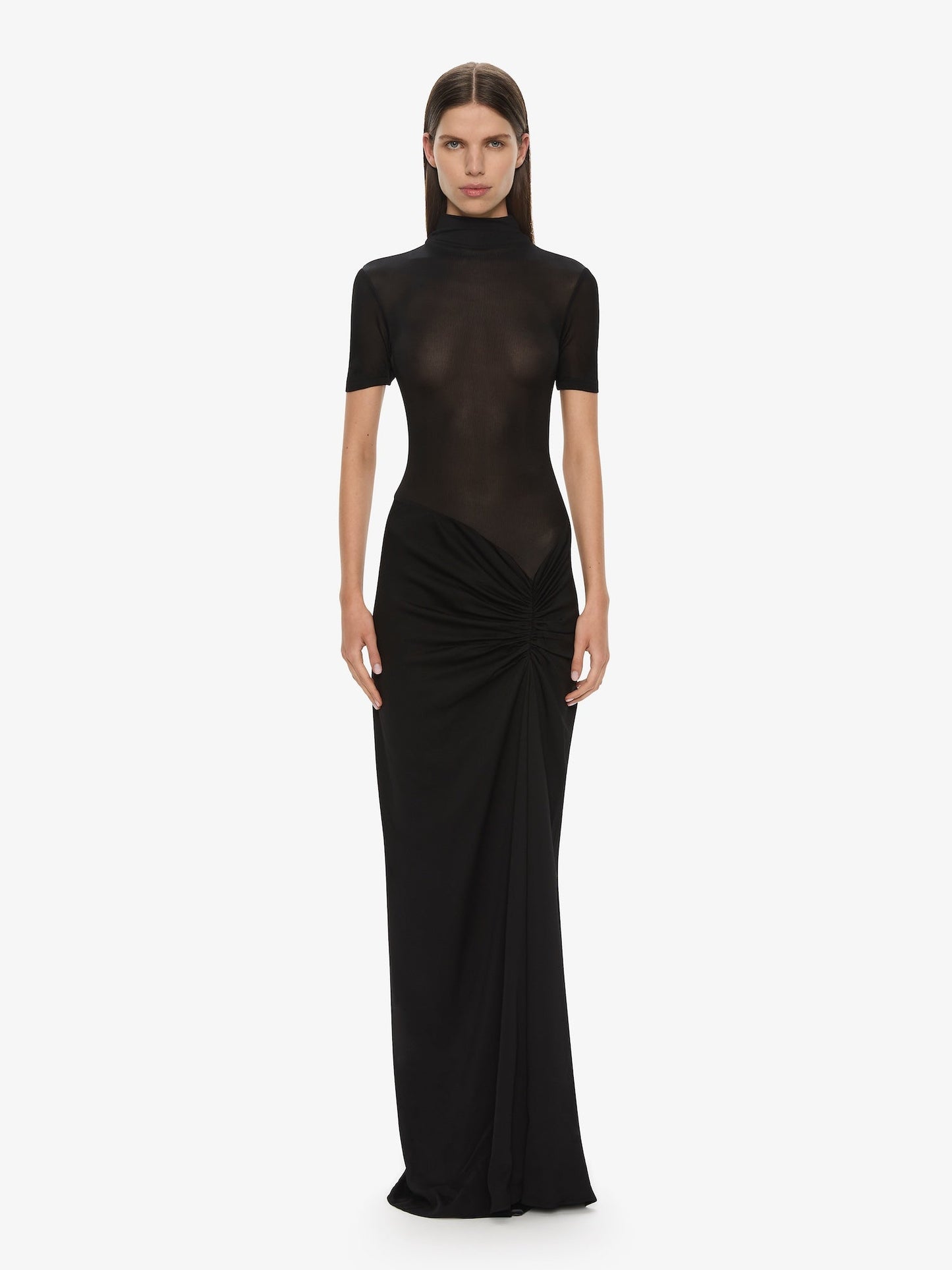 Image of Dresses. Productname: Christopher Esber Fusion Ruched Tee Gown in Black colour by brand - Christopher Esber
