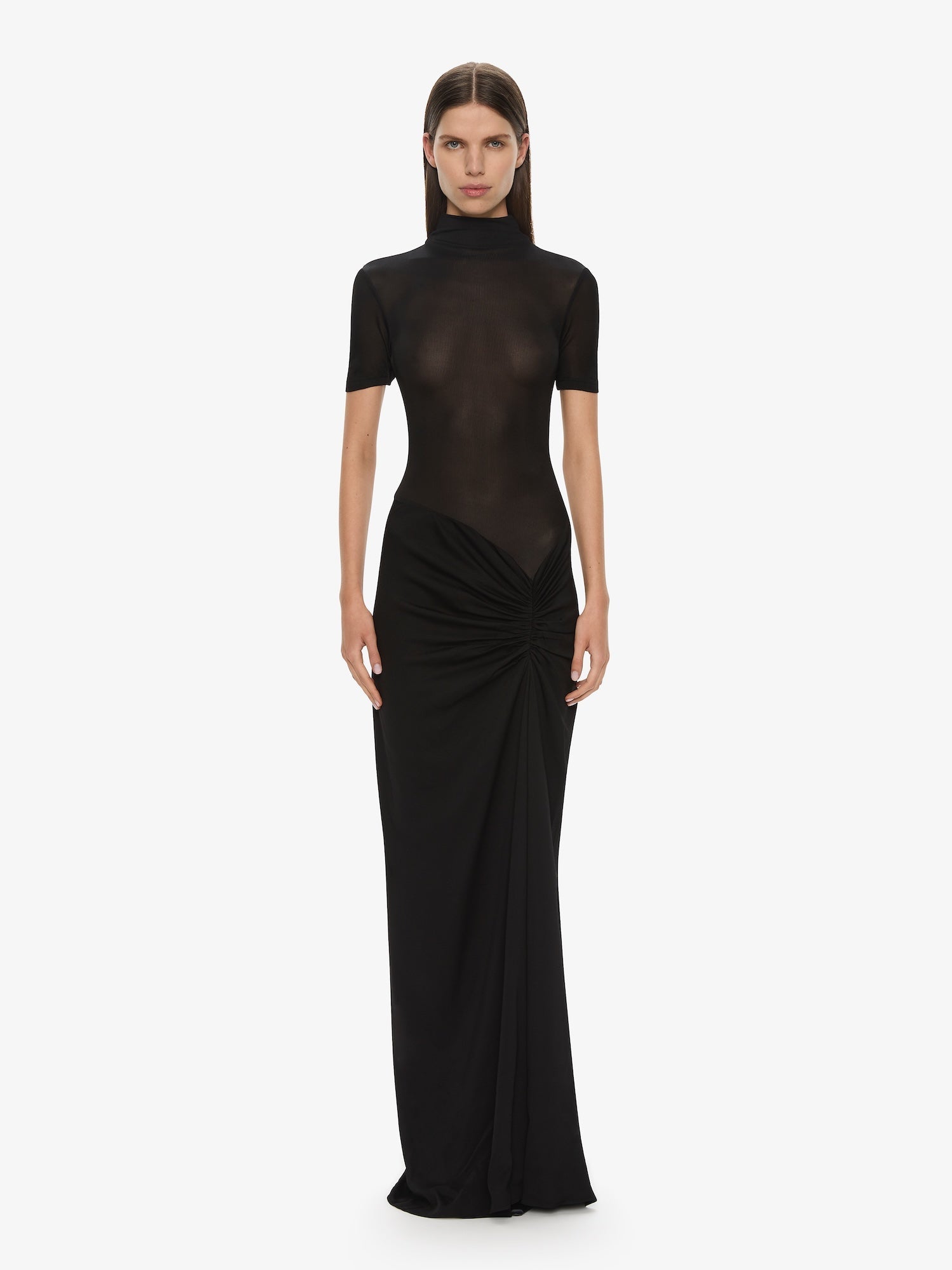 Image of Dresses. Productname: Christopher Esber Fusion Ruched Tee Gown in Black colour by brand - Christopher Esber