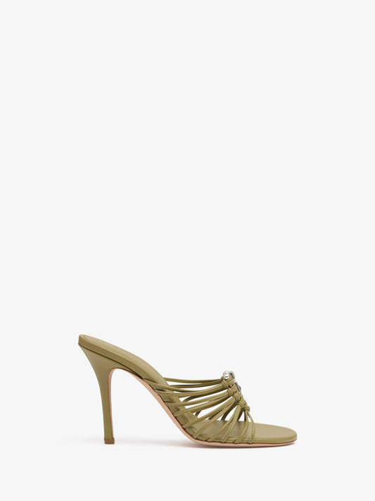 Image of Heels. Productname: Bezel Quartz Caged Heel in Olive colour by brand - CHRISTOPHER ESBER