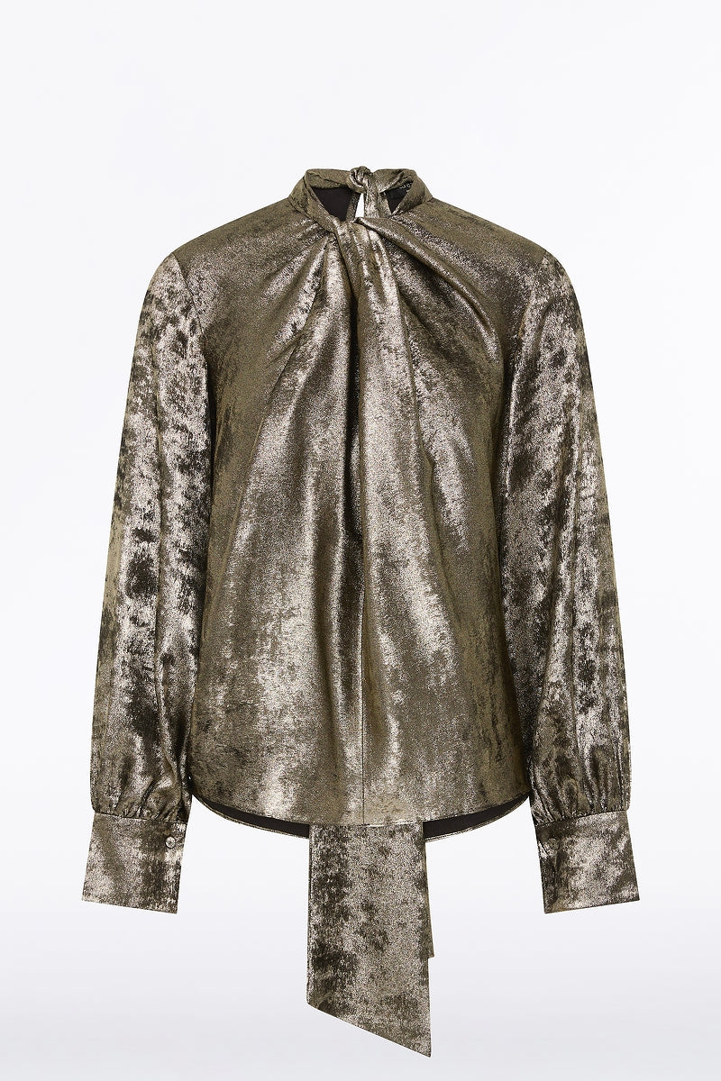 Carla Zampatti Burnished Metallic Twist Front Blouse (Bronze)