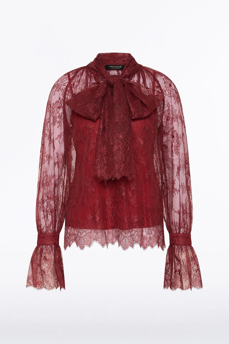 Carla Zampatti Dahlia Lace Tie Front Blouse (Red)