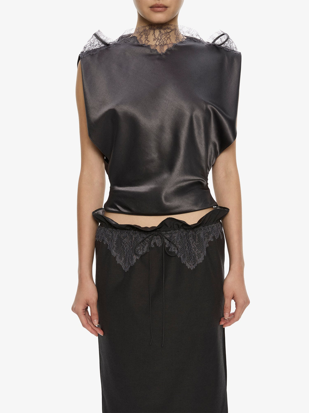 CHRISTOPHER ESBER Anais Sateen Lace Top (Smoke)