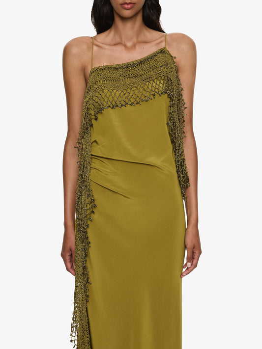 CHRISTOPHER ESBER Droplet Bead Crochet Trimmed Cami Dress (Lizard)