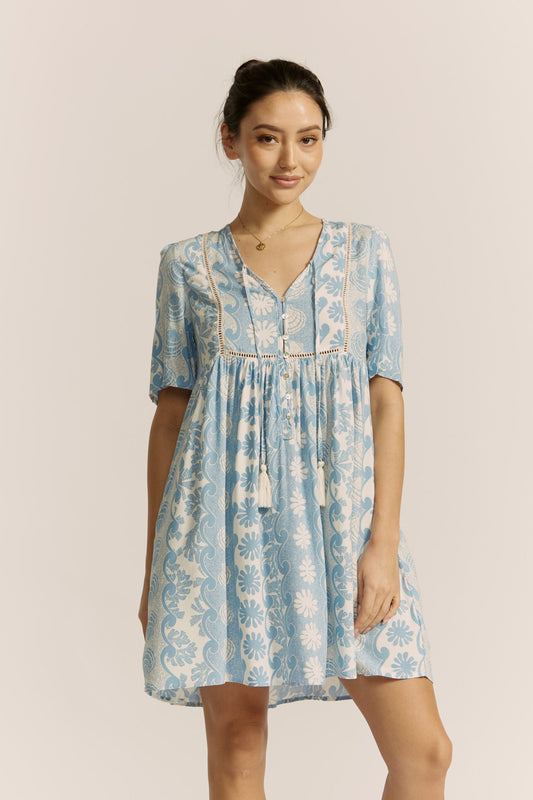 Image of Dresses. Productname: Heychic Oceane Abstract Mini Dress in Blue colour by brand - Heychic