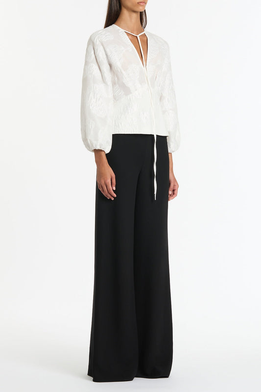 Carla Zampatti Mesh Jacquard Puff Sleeve Blouse (White)