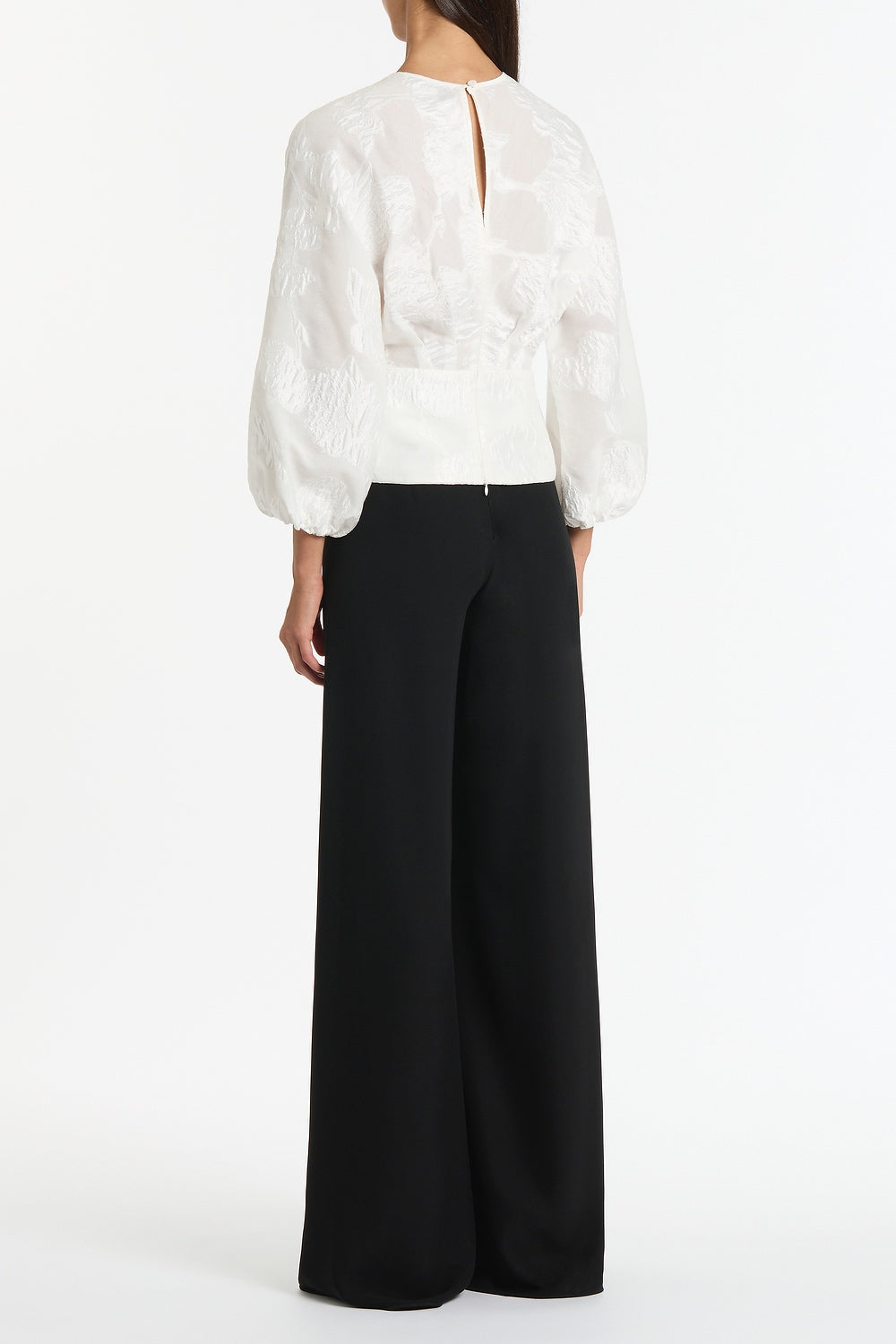 Carla Zampatti Mesh Jacquard Puff Sleeve Blouse (White)